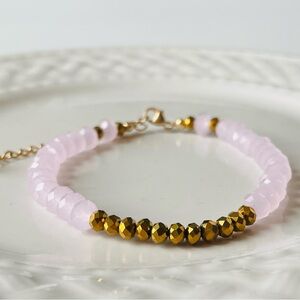 Pink Quartz and Gold Beaded Bracelet